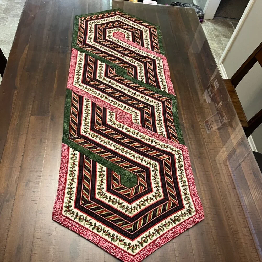 Handmade Christmas Table Runner 19x57 Holiday Decor Used Quilted Reversible